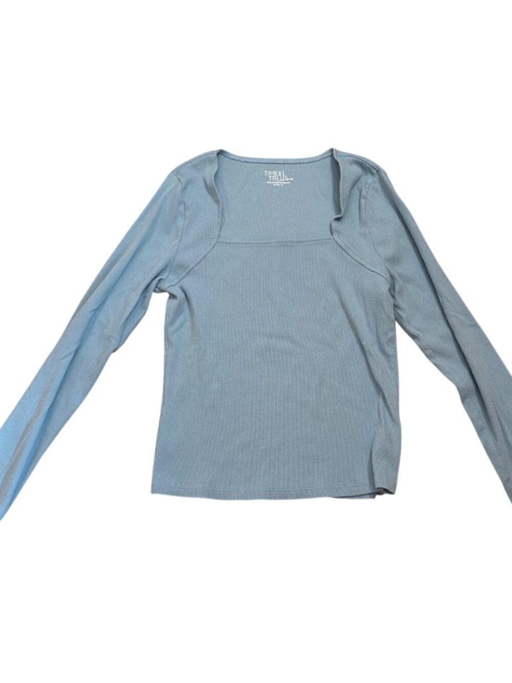 Time And Tru Top Large (12-14) Womens Long Sleeve Ribbed Square Neck Sexy